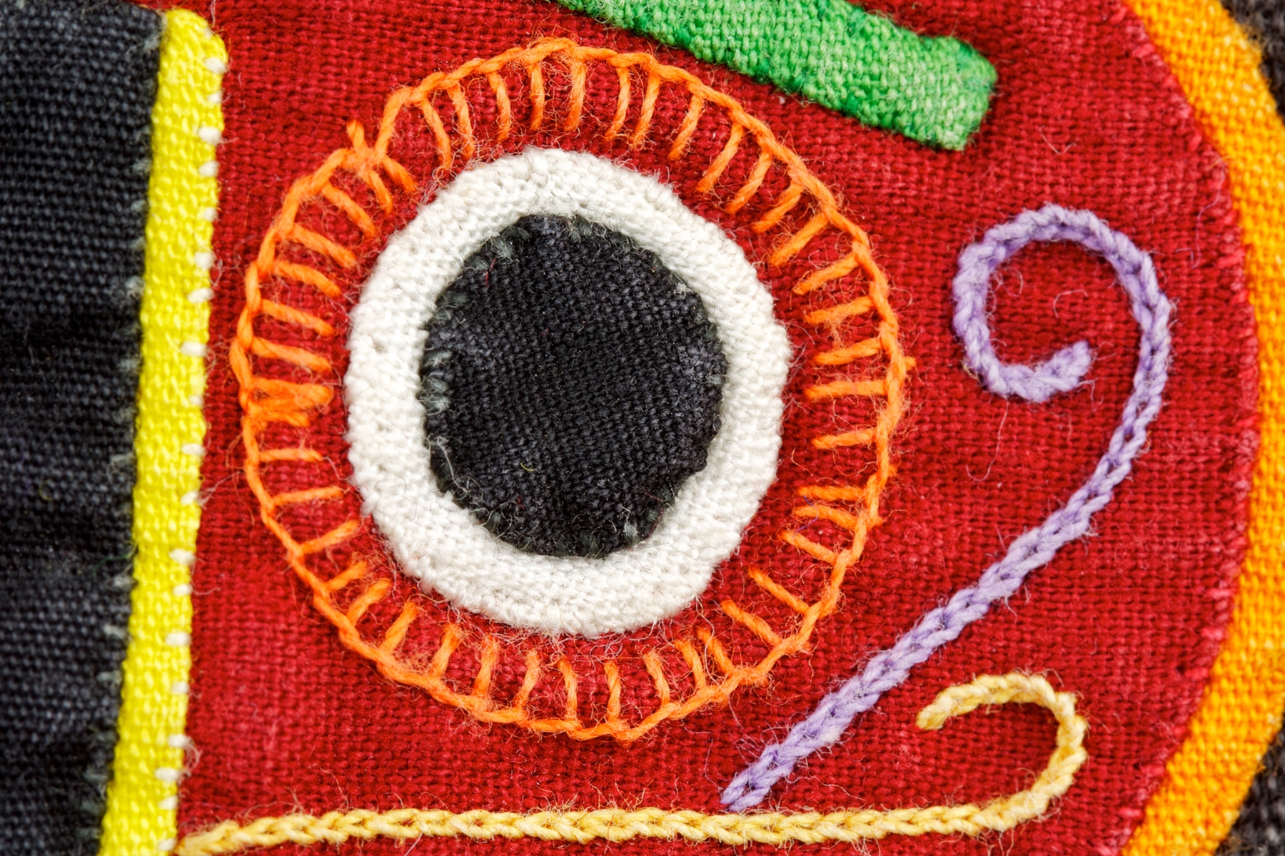 Detail of mola with cat on TV (eye of the cat)